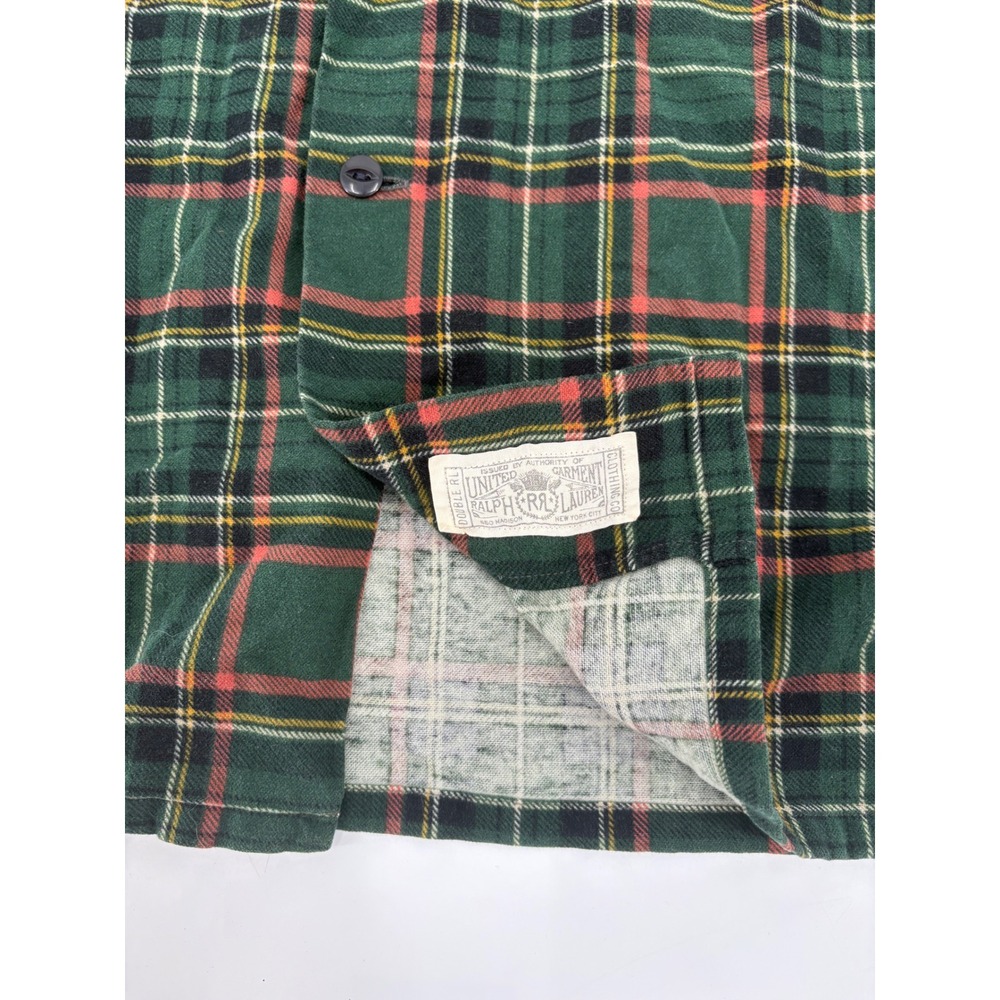 RRL Ralph Lauren Mens Green Blue Plaid Flannel Workshirt Throat Latch M - Picture 4 of 6